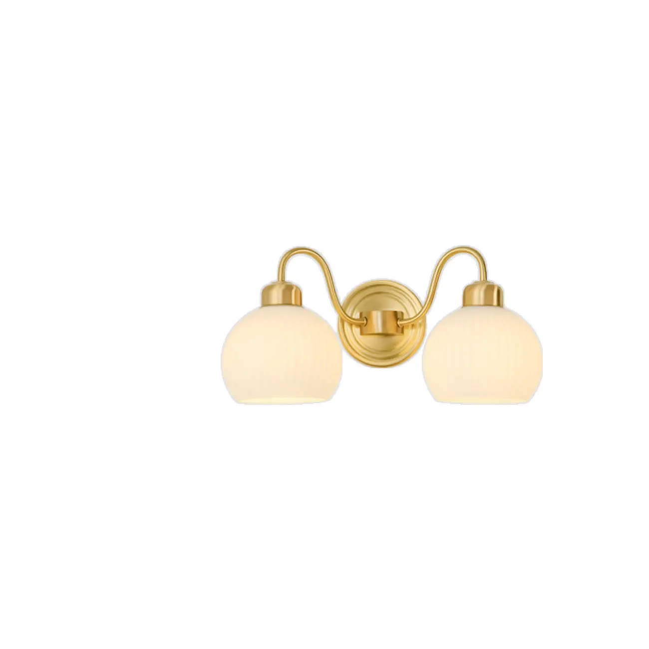 Modern Brass Wall Sconce with Dual Vitreous Bowl Shades Image - 11 | homeyfad