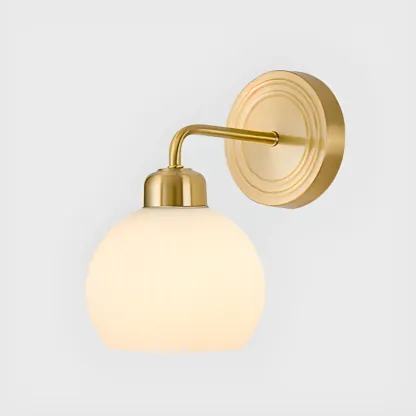 Modern Brass Wall Sconce with Dual Vitreous Bowl Shades Image - 7
