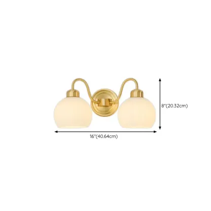 Modern Brass Wall Sconce with Dual Vitreous Bowl Shades #size