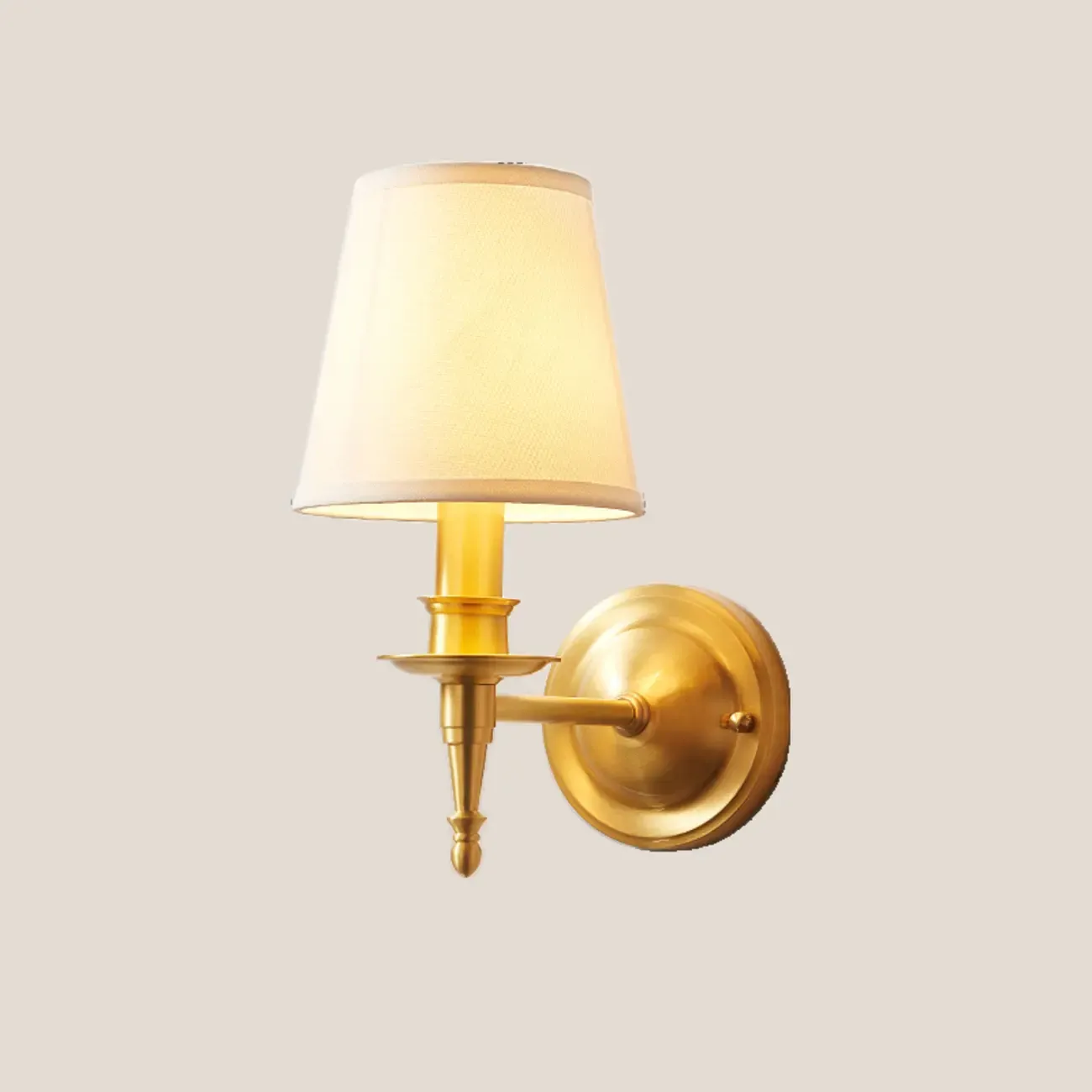 Traditional White Fabric Shade Golden Wall Sconce Image - 4