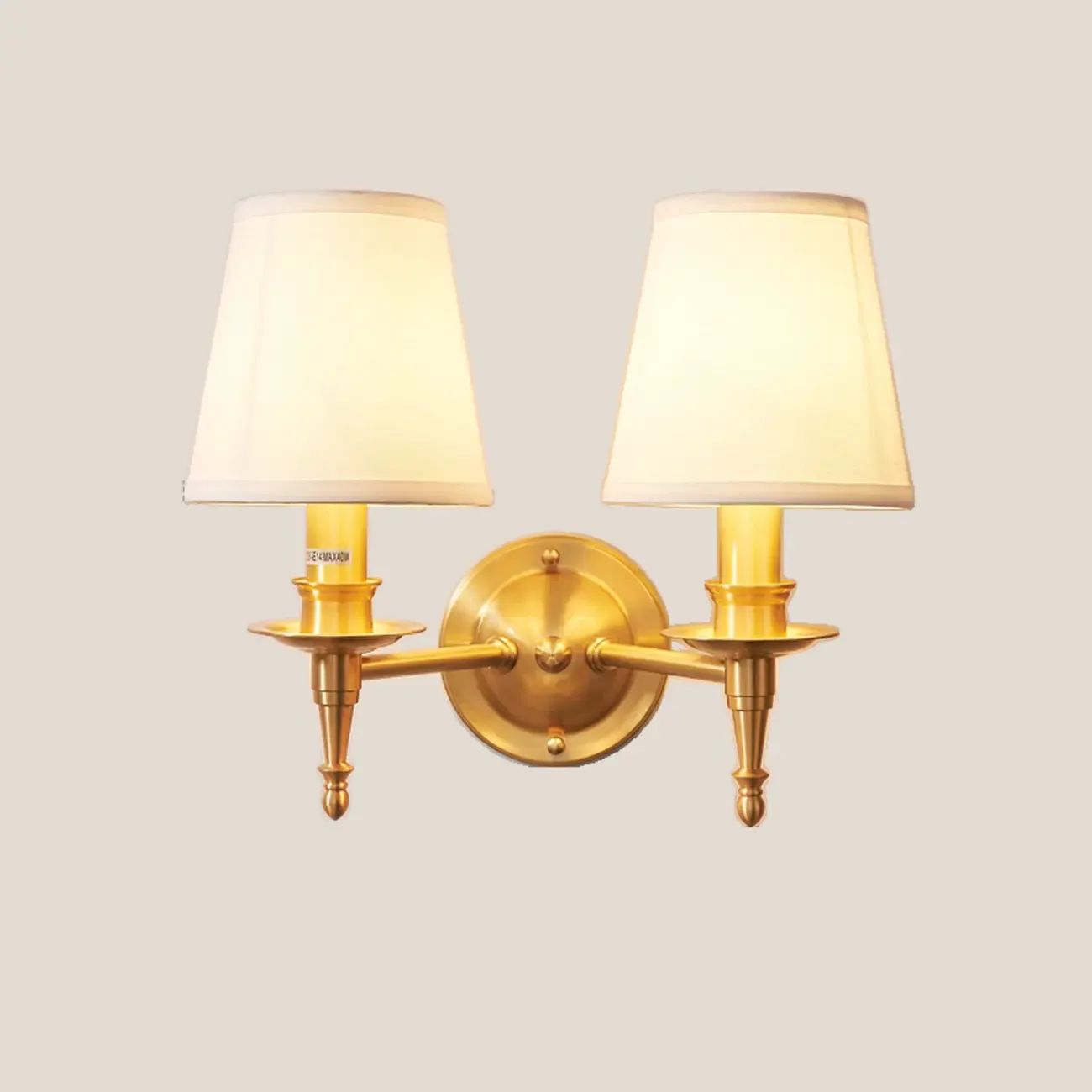 Traditional White Fabric Shade Golden Wall Sconce Image - 5