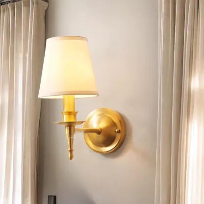 Traditional White Fabric Shade Golden Wall Sconce Image - 6
