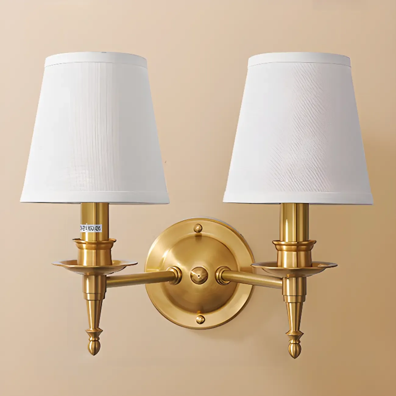 Traditional White Fabric Shade Golden Wall Sconce Image - 7
