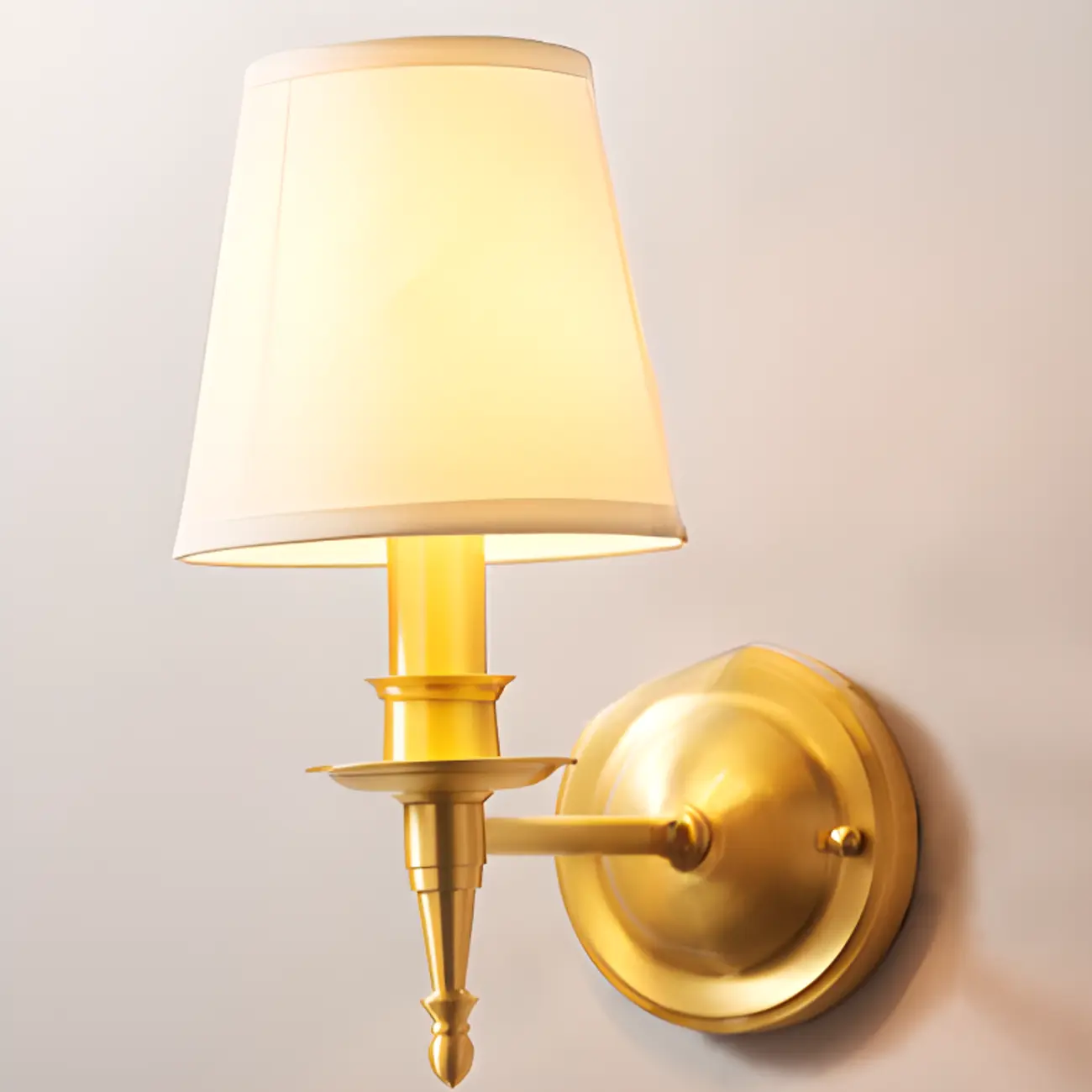 Traditional White Fabric Shade Golden Wall Sconce Image - 8 | homeyfad