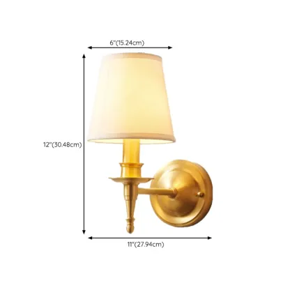 Traditional White Fabric Shade Golden Wall Sconce #size