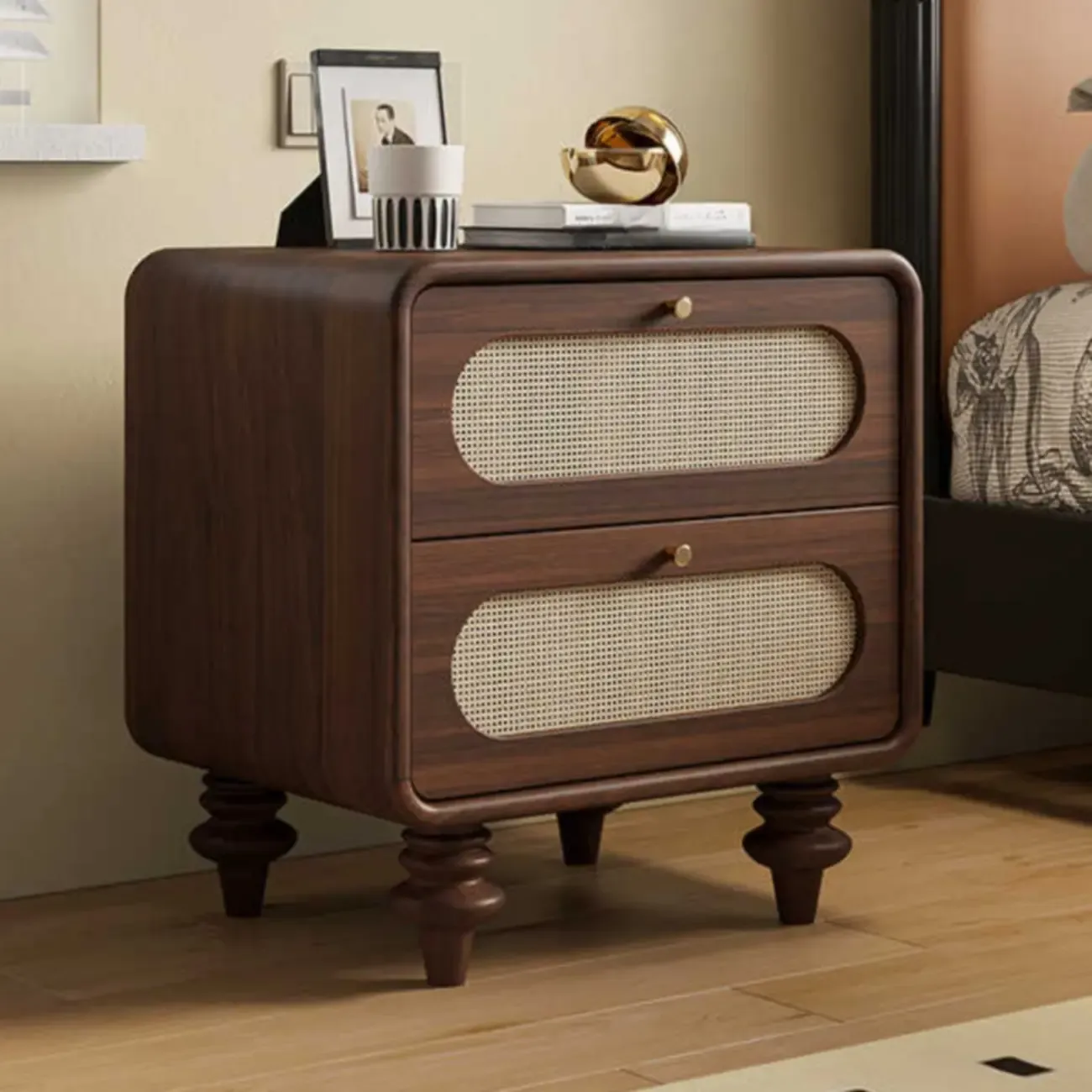 Mid Century Modern Wood Small 2-drawer Nightstand With Legs Image - 1