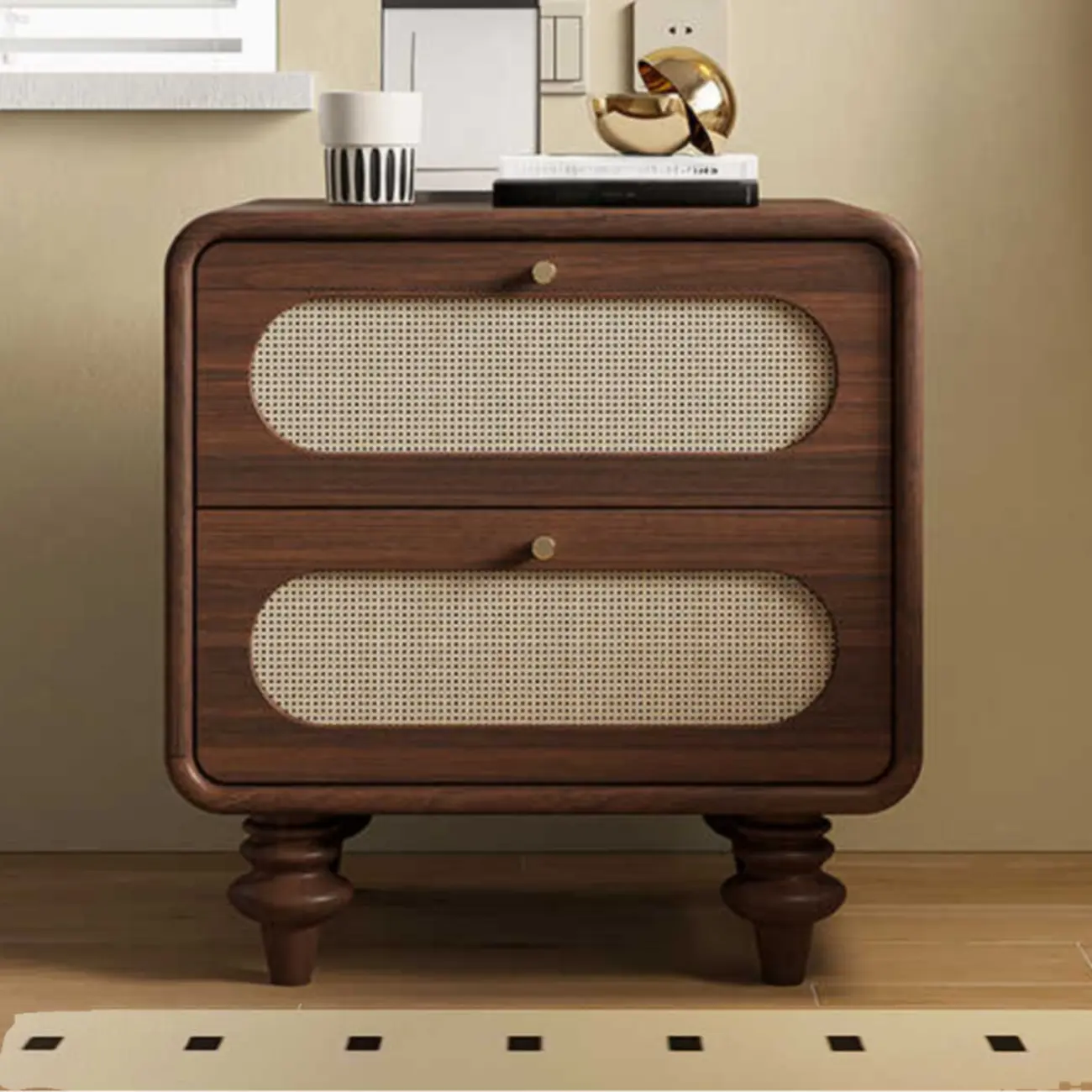 Mid Century Modern Wood Small 2-drawer Nightstand With Legs Image - 2 | homeyfad