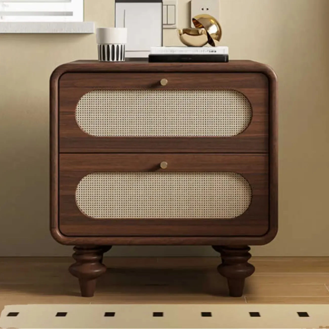 Mid Century Modern Wood Small 2-drawer Nightstand With Legs Image - 2