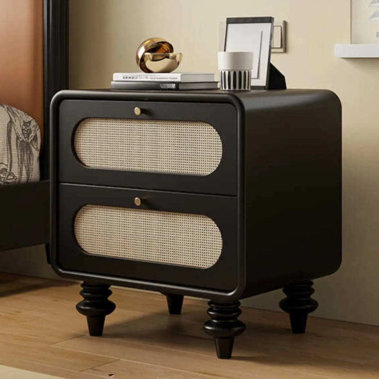 Mid Century Modern Wood Small 2-drawer Nightstand With Legs Image - 3 | homeyfad