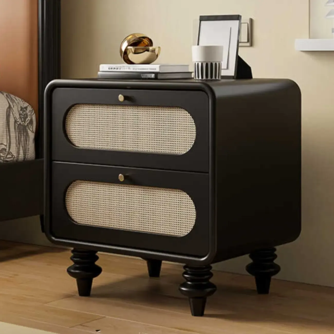 Mid Century Modern Wood Small 2-drawer Nightstand With Legs Image - 3