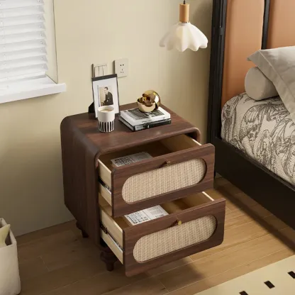 Mid Century Modern Wood Small 2-drawer Nightstand With Legs Image - 4