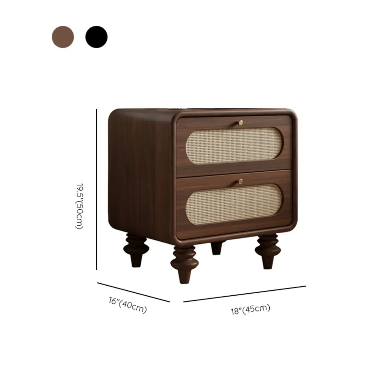 Mid Century Modern Wood Small 2-drawer Nightstand With Legs #size