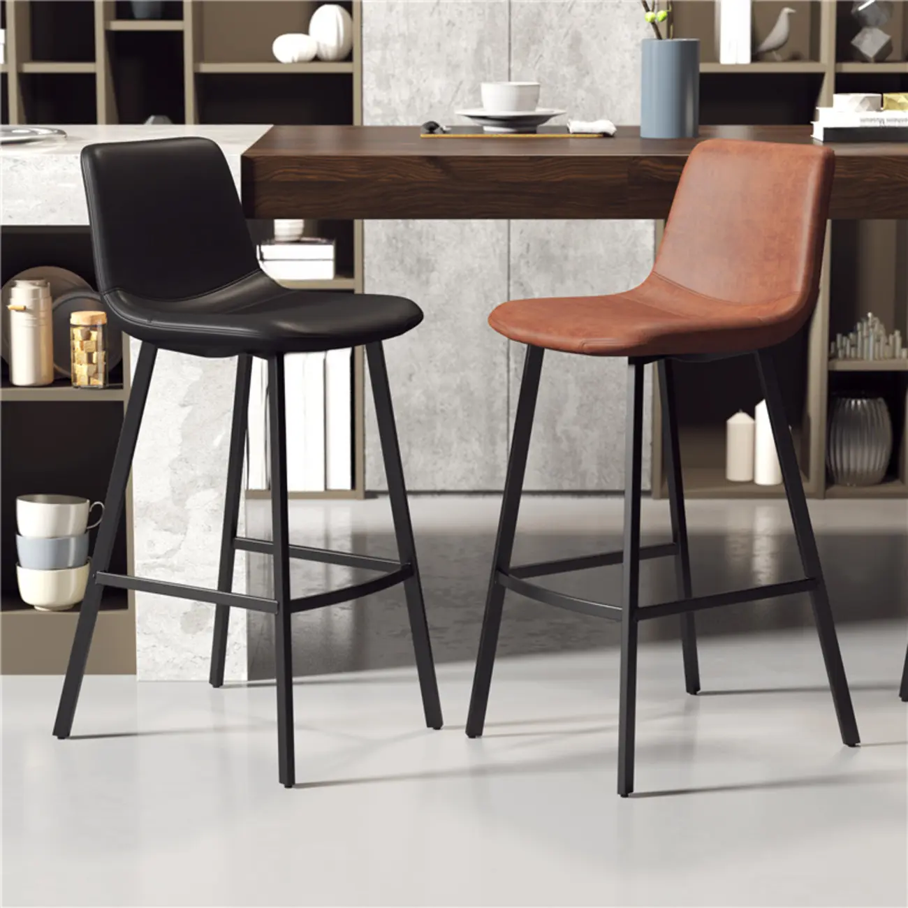 Modern Metal Cushioned Bar Stool with Backrest Image - 1 | homeyfad