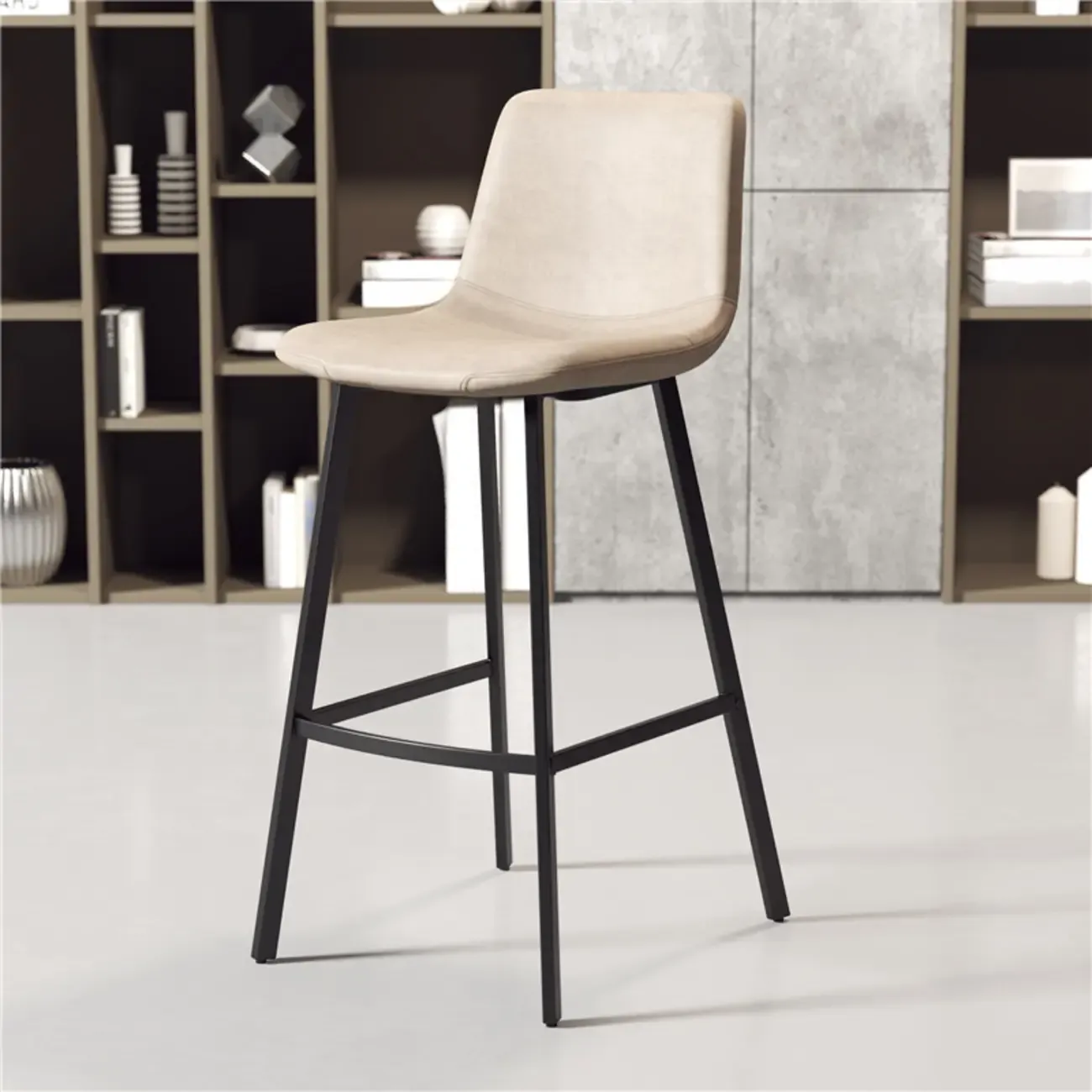 Modern Metal Cushioned Bar Stool with Backrest Image - 2