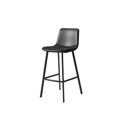 Scandinavian Leather Black Frame Bar Stool