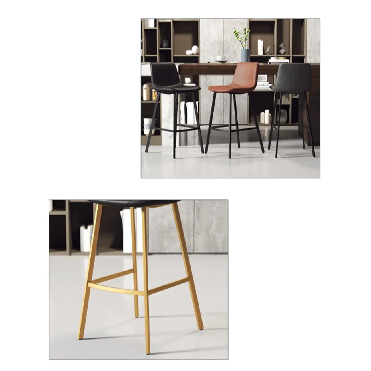 Modern Metal Cushioned Bar Stool with Backrest Image - 6