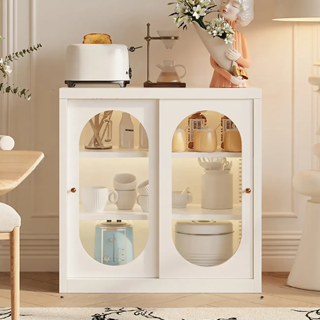 Narrow Green Storage Sideboard with Glass Doors Image - 3