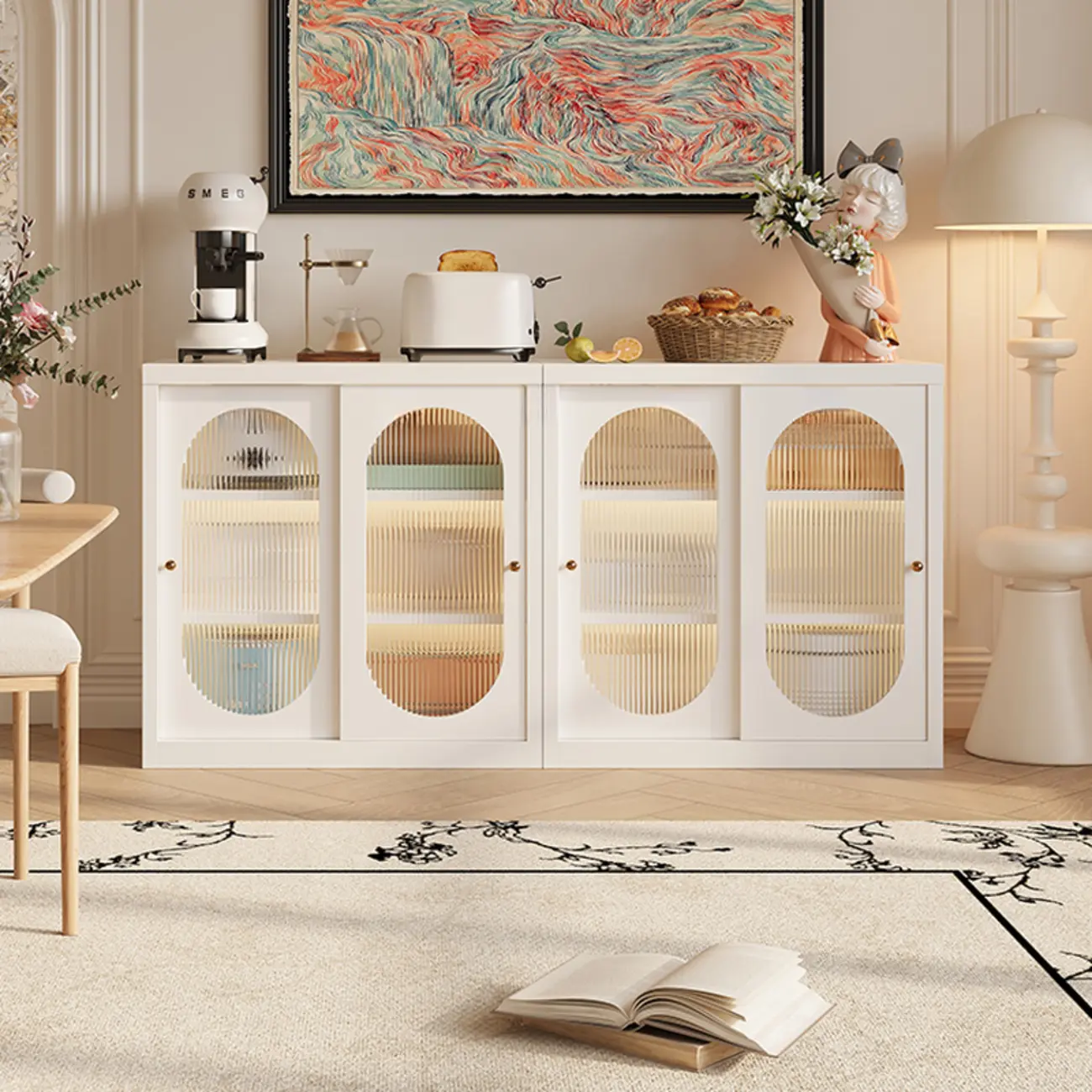 Narrow Green Storage Sideboard with Glass Doors Image - 8 | homeyfad