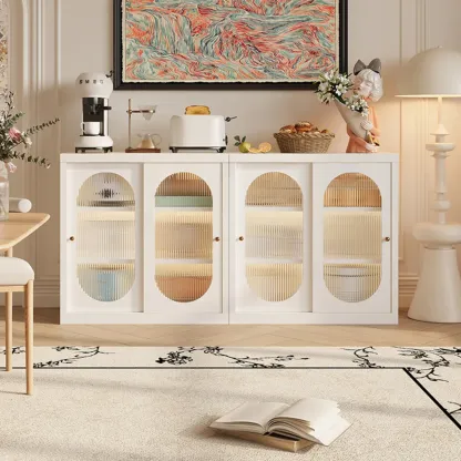 Narrow Green Storage Sideboard with Glass Doors Image - 8