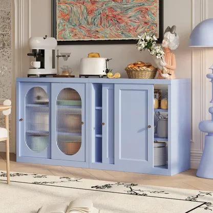 Narrow Green Storage Sideboard with Glass Doors Image - 2