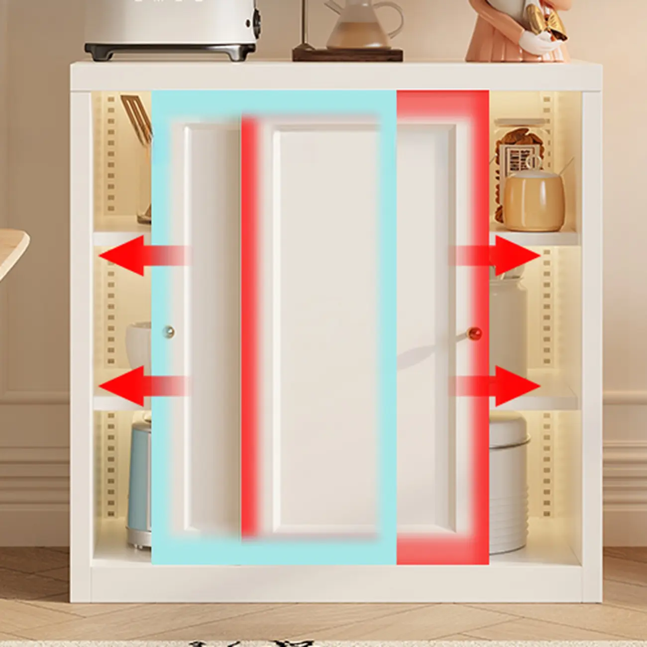 Narrow Green Storage Sideboard with Glass Doors Image - 17 | homeyfad