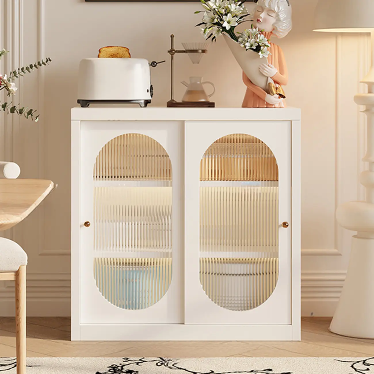 Narrow Green Storage Sideboard with Glass Doors Image - 10 | homeyfad