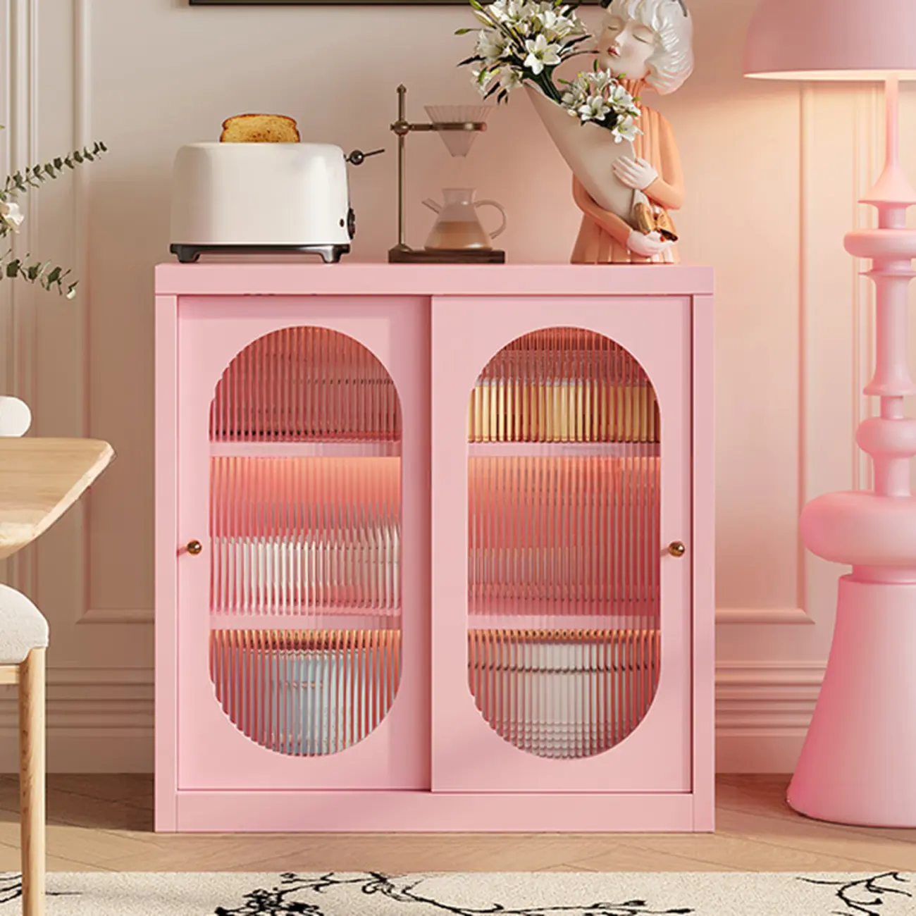 Narrow Green Storage Sideboard with Glass Doors Image - 11 | homeyfad