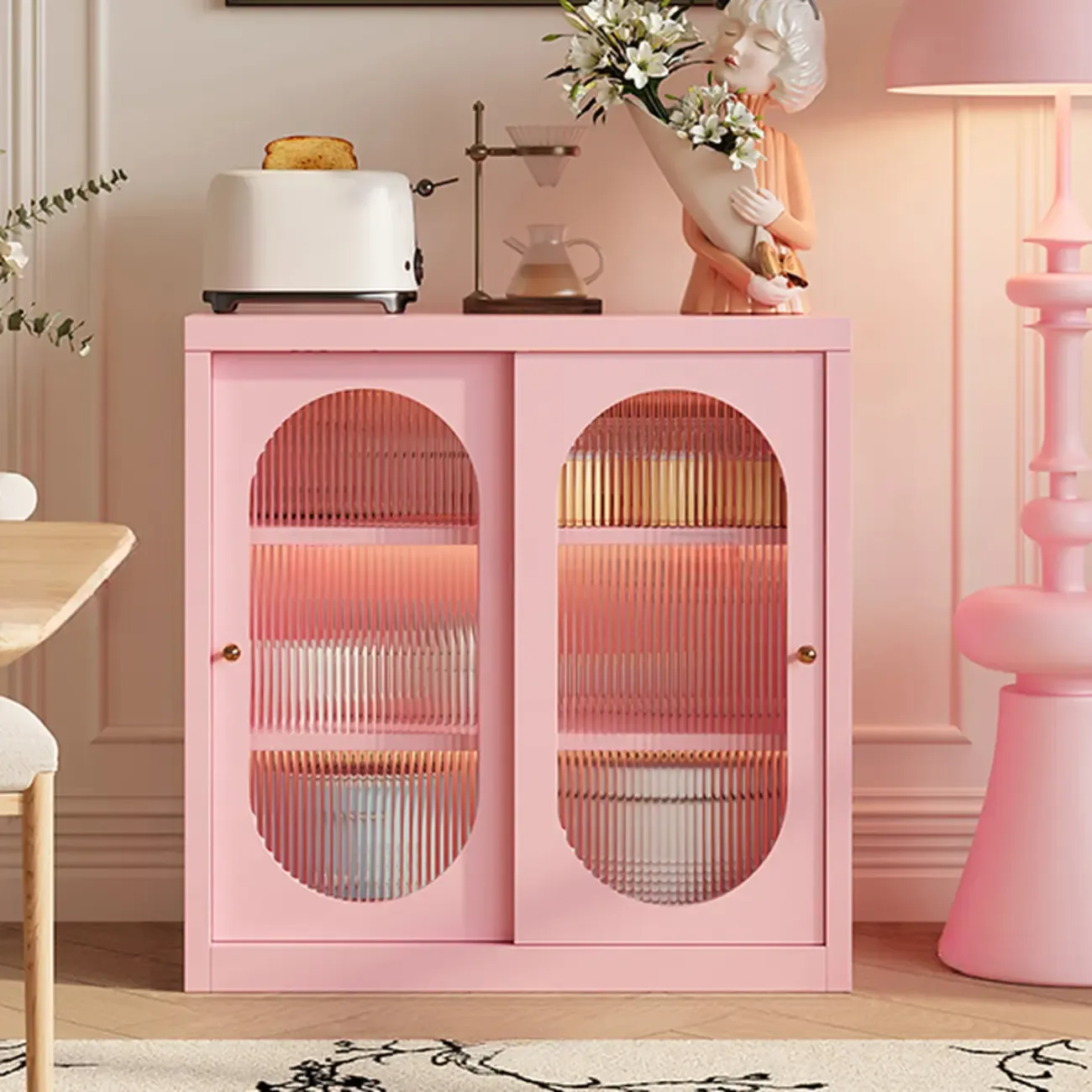 Narrow Green Storage Sideboard with Glass Doors Image - 11