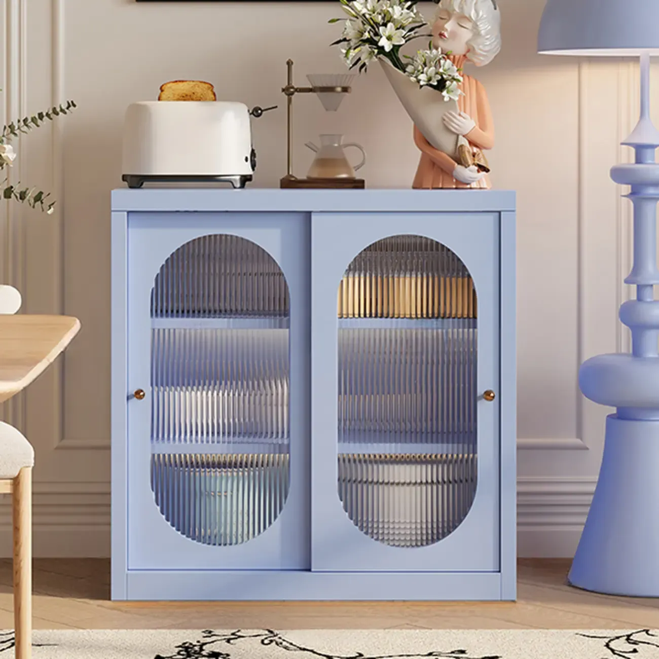 Narrow Green Storage Sideboard with Glass Doors Image - 12