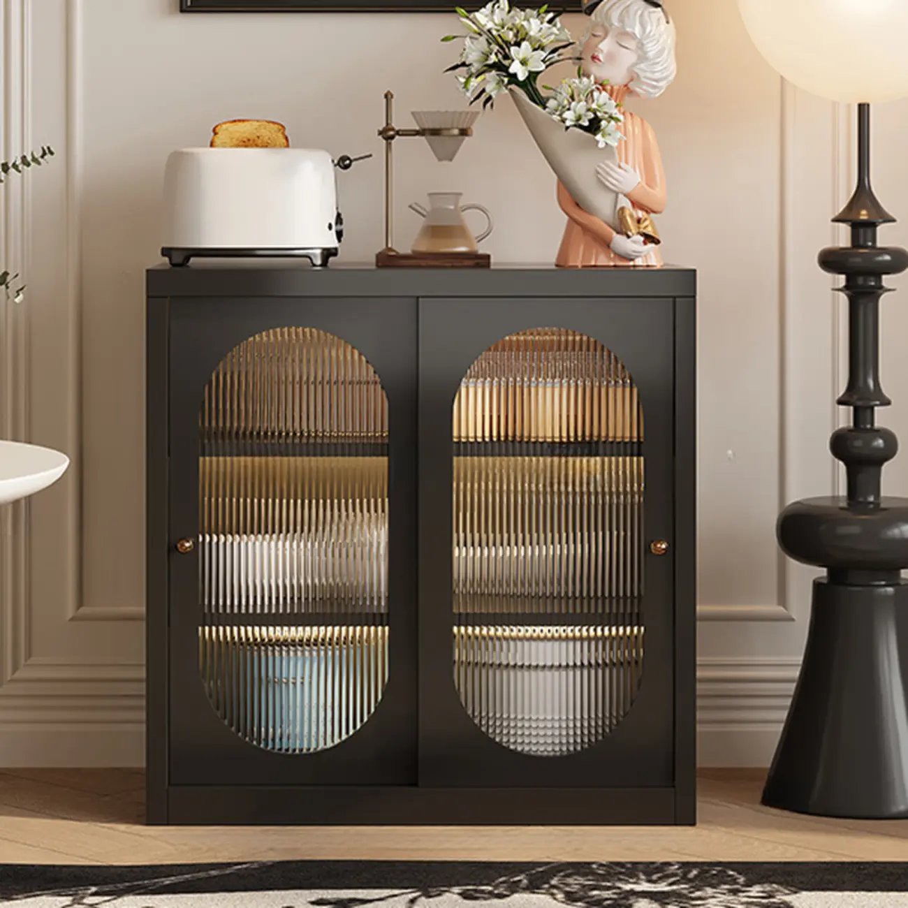 Narrow Green Storage Sideboard with Glass Doors Image - 14 | homeyfad