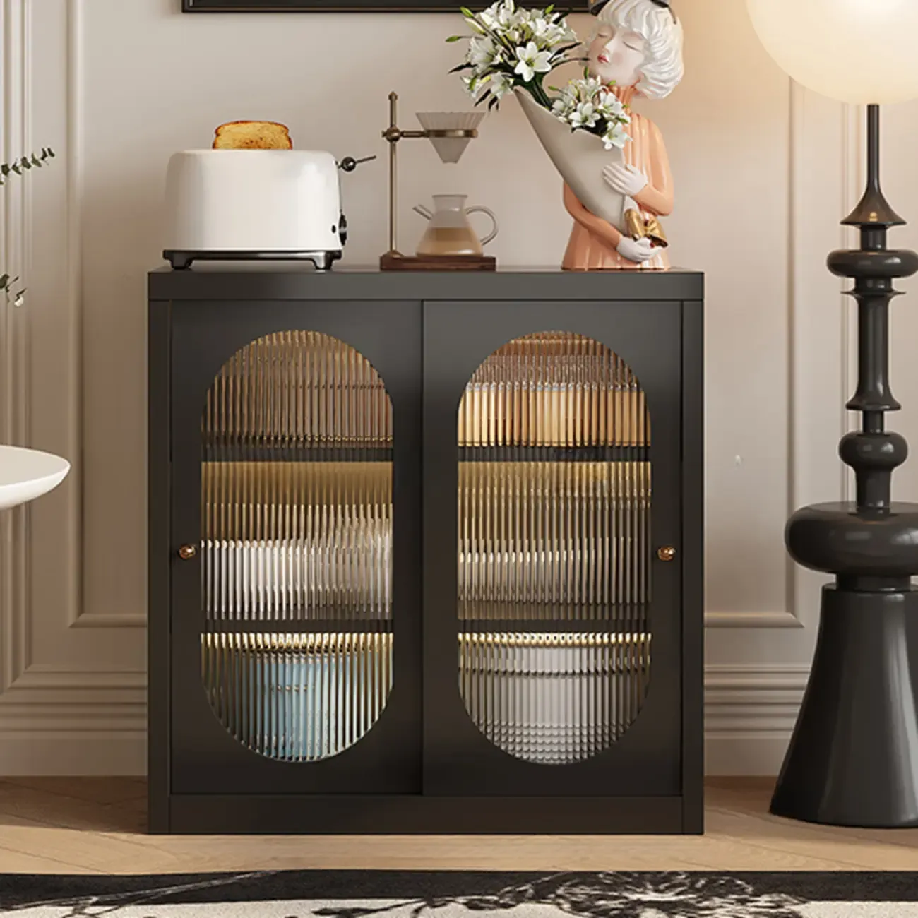 Narrow Green Storage Sideboard with Glass Doors Image - 14