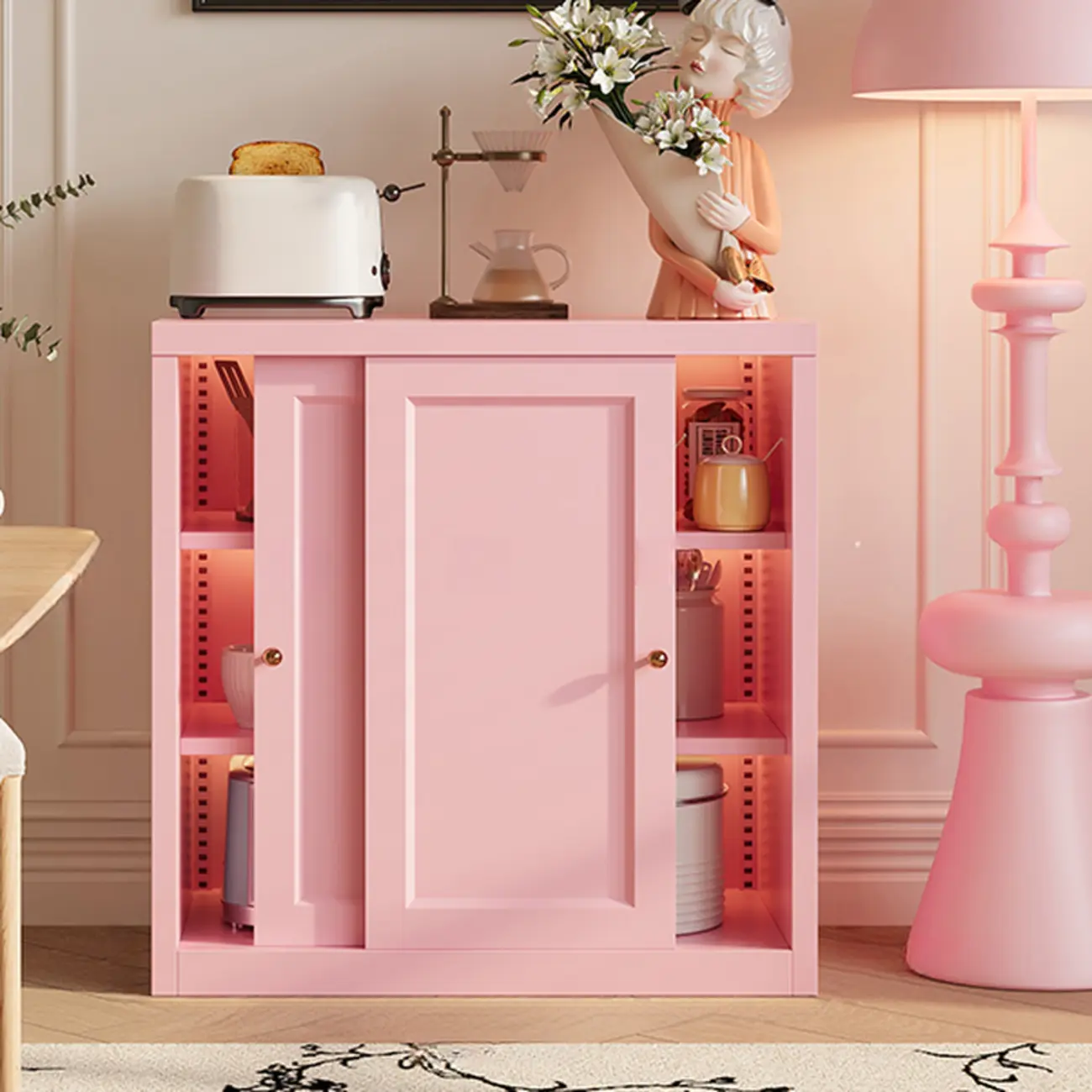 Narrow Green Storage Sideboard with Glass Doors Image - 16 | homeyfad