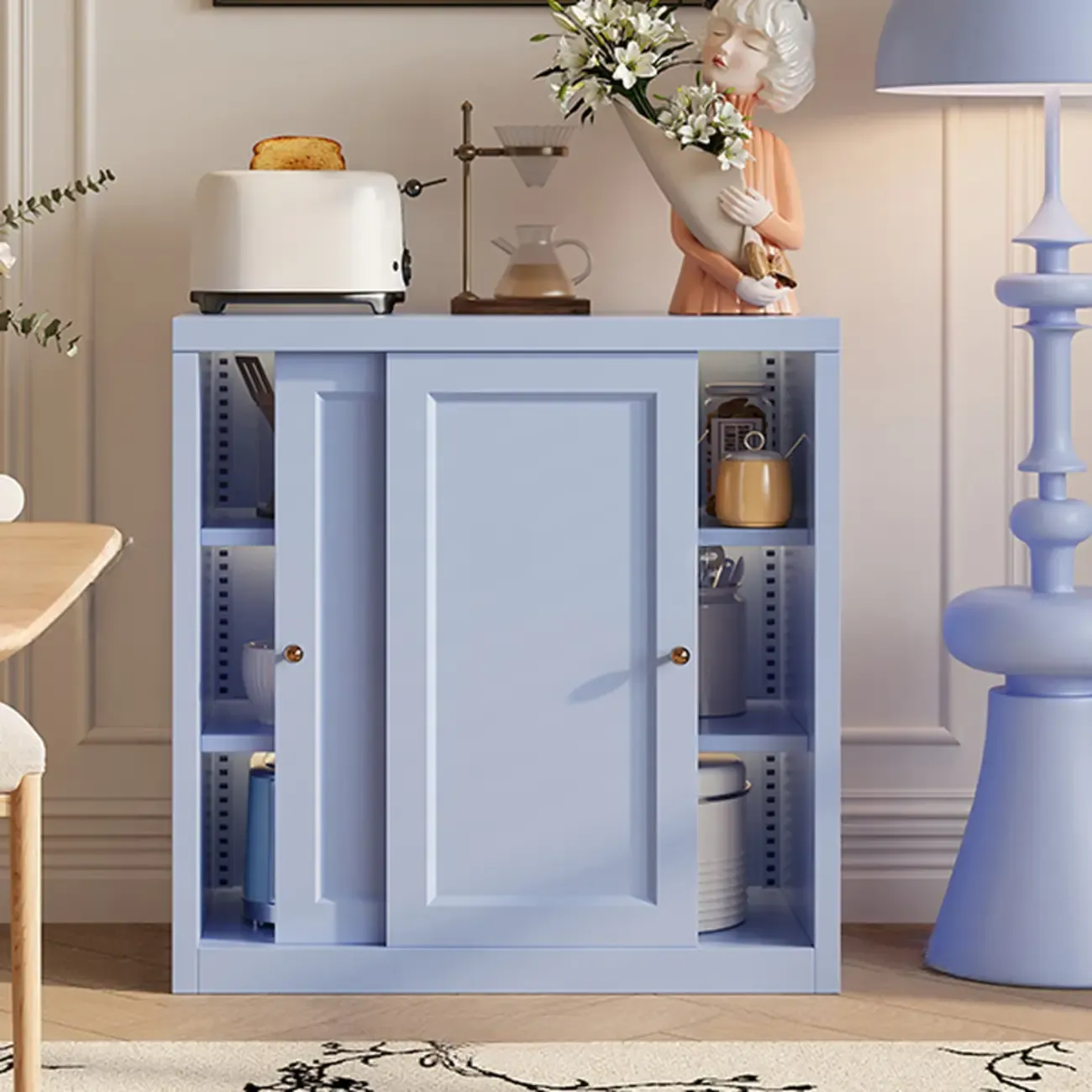 Narrow Green Storage Sideboard with Glass Doors Image - 18