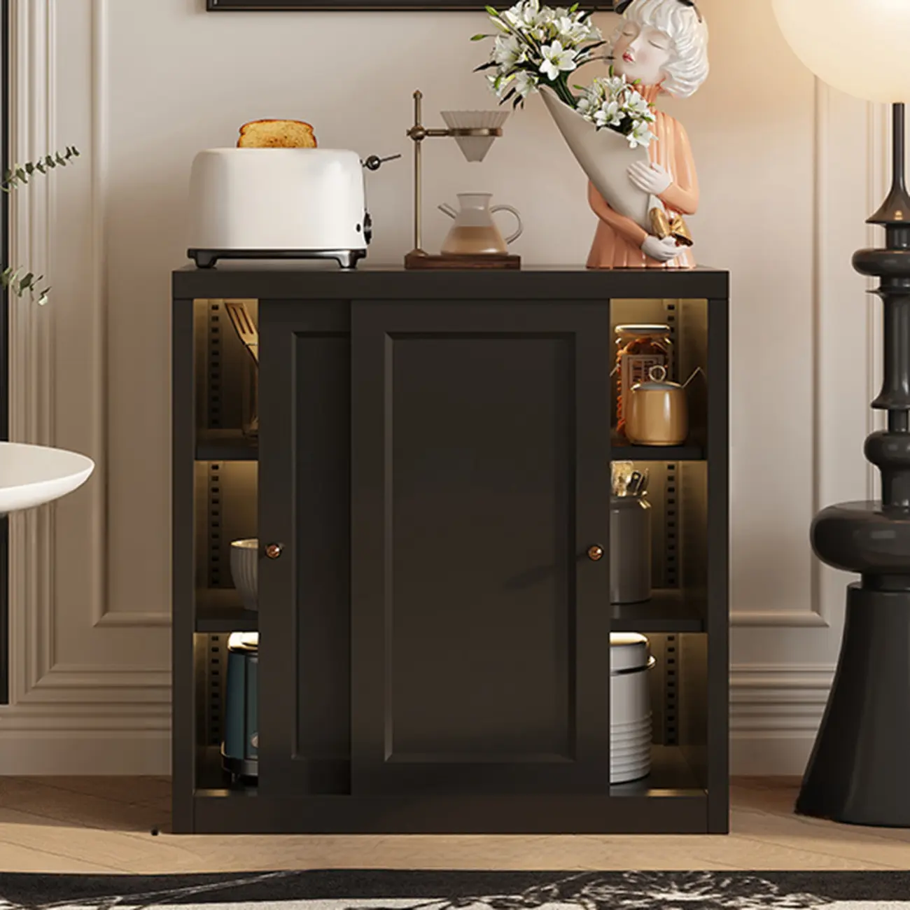 Narrow Green Storage Sideboard with Glass Doors Image - 20 | homeyfad