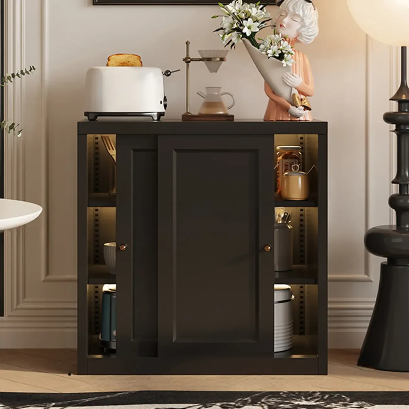 Narrow Green Storage Sideboard with Glass Doors Image - 20