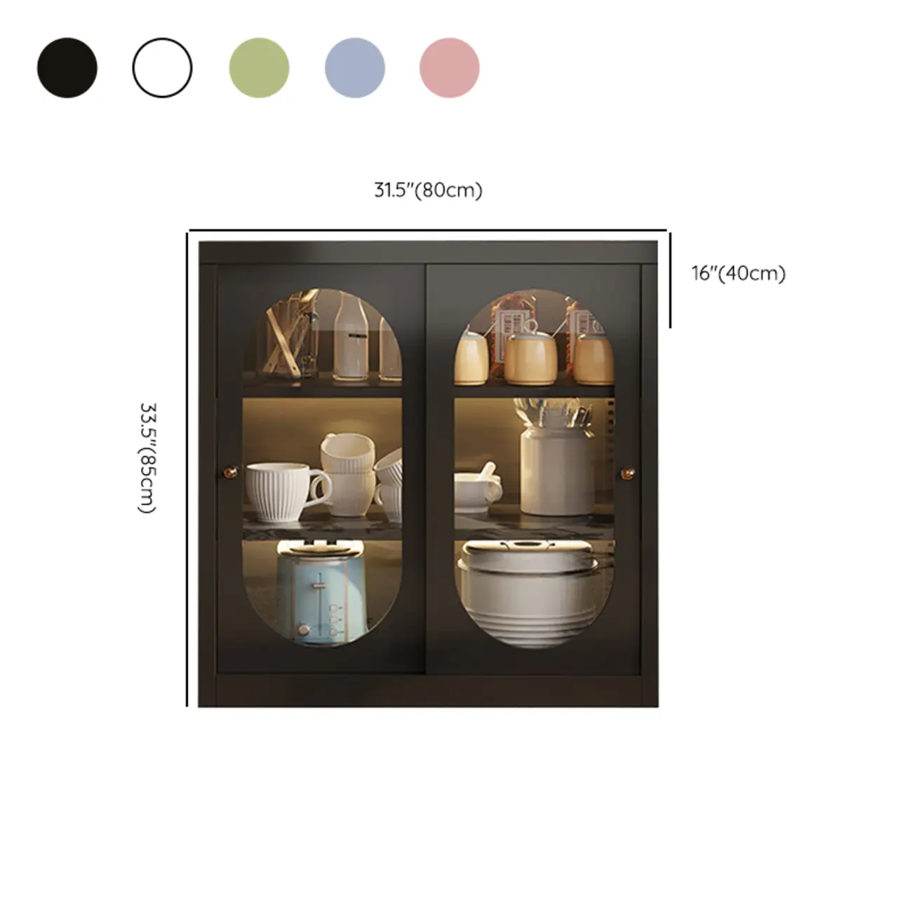 Narrow Green Storage Sideboard with Glass Doors #size | homeyfad