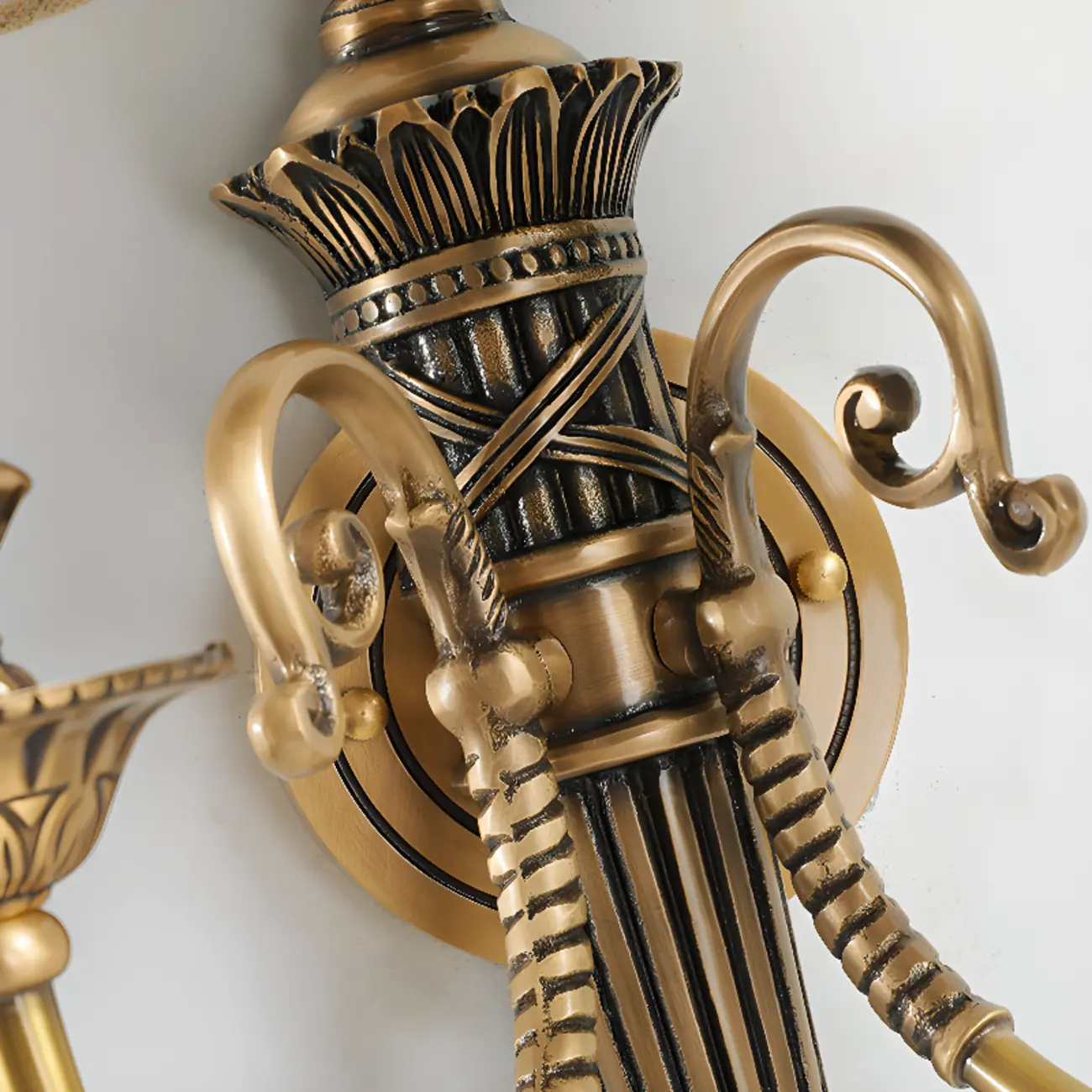 Geometric Vintage Dual Arm Brass Fabric Wall Sconce for Indoor   Image - 9 | homeyfad