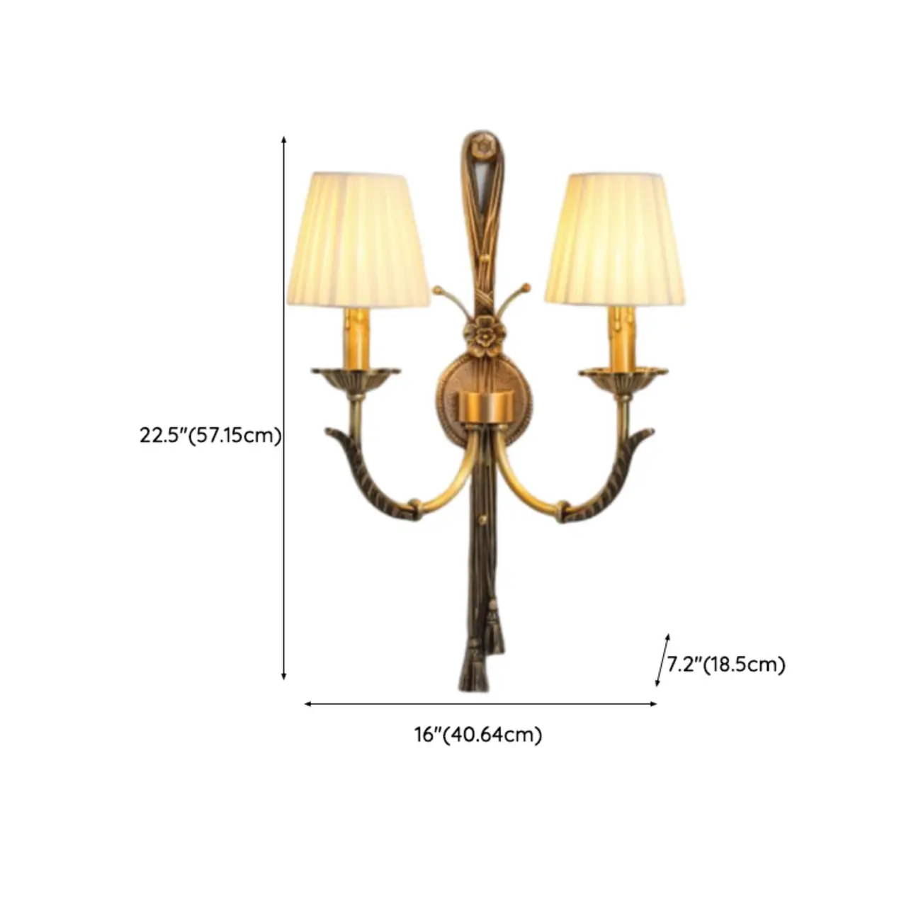 Geometric Vintage Dual Arm Brass Fabric Wall Sconce for Indoor   #size | homeyfad