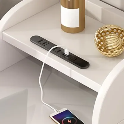 Narrow Rolling White 2-Drawer End Table with USB Charge Image - 6