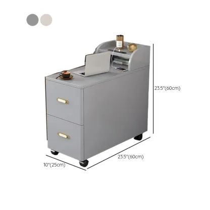 Narrow Rolling White 2-Drawer End Table with USB Charge #size