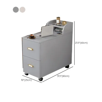 Narrow Rolling White 2-Drawer End Table with USB Charge Image - 9