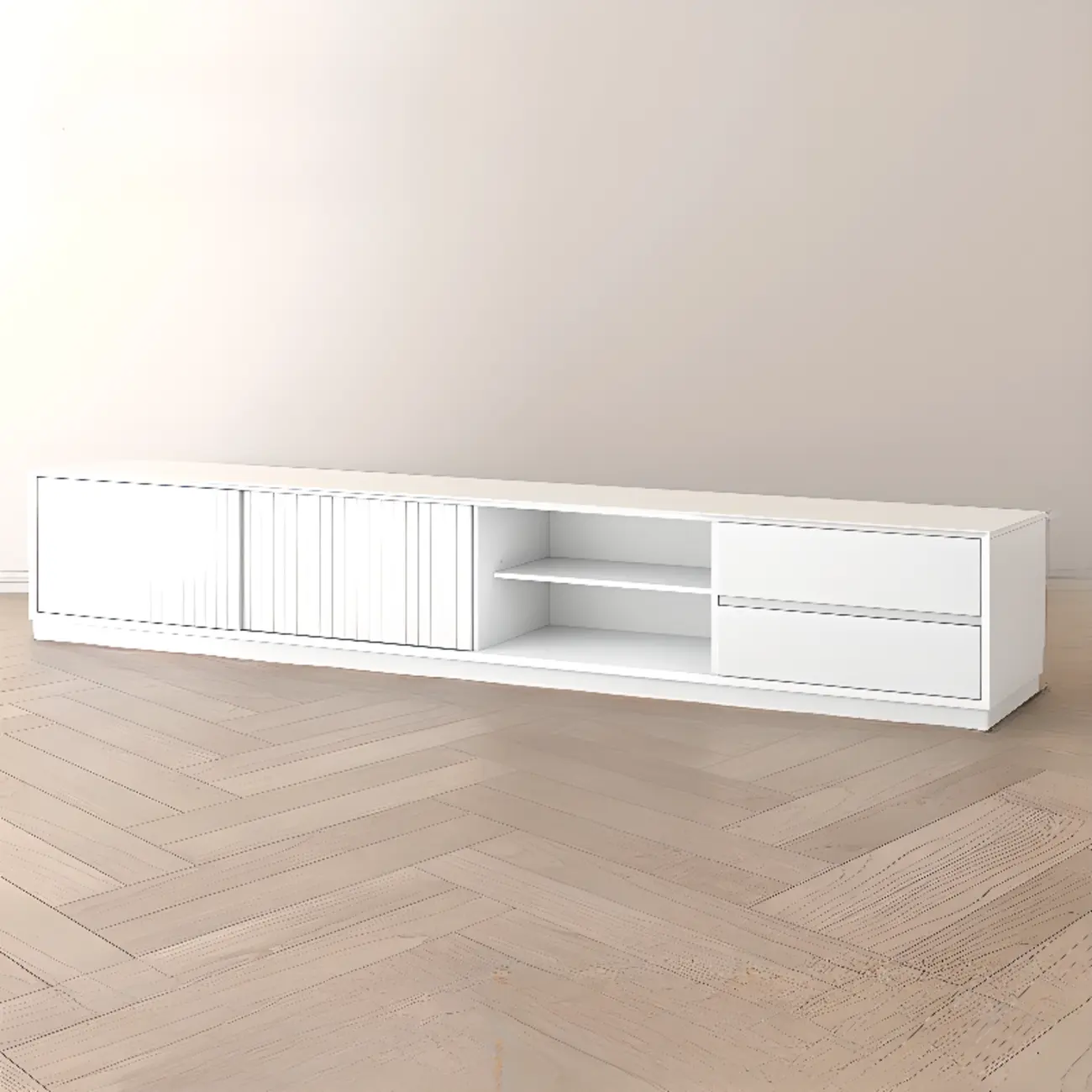 Minimalist Black Wood TV Stand with 2 Drawers Image - 5 | homeyfad