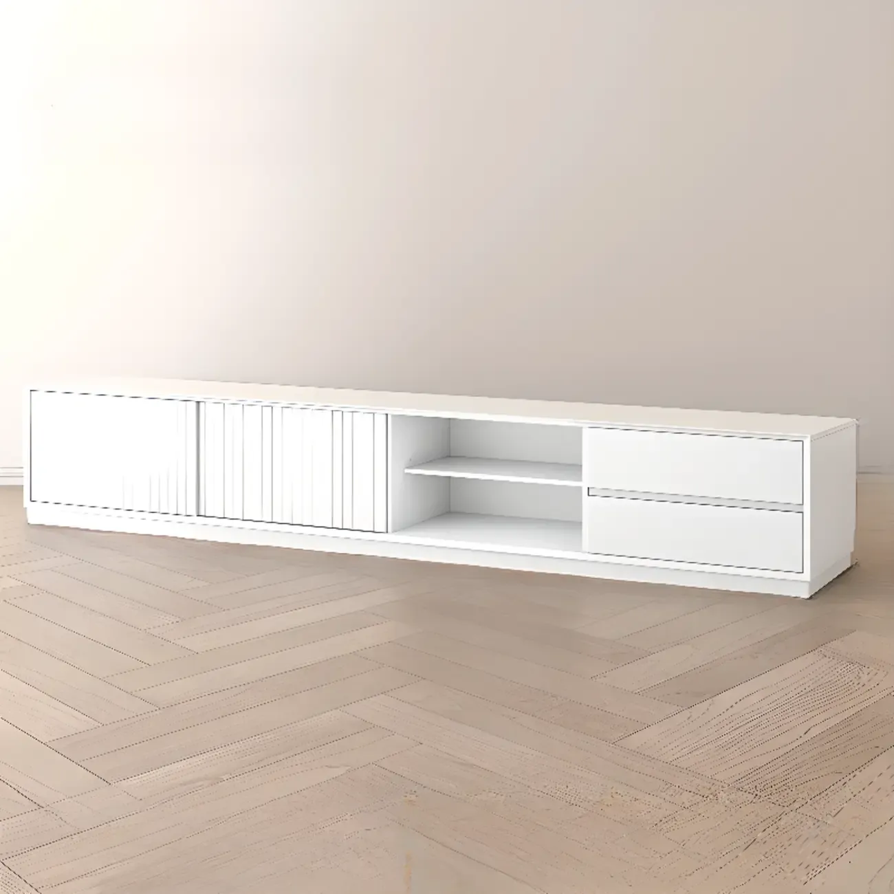 Minimalist Black Wood TV Stand with 2 Drawers Image - 5