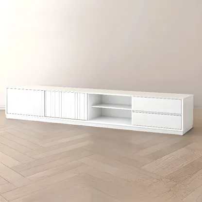 Minimalist Black Wood TV Stand with 2 Drawers Image - 5