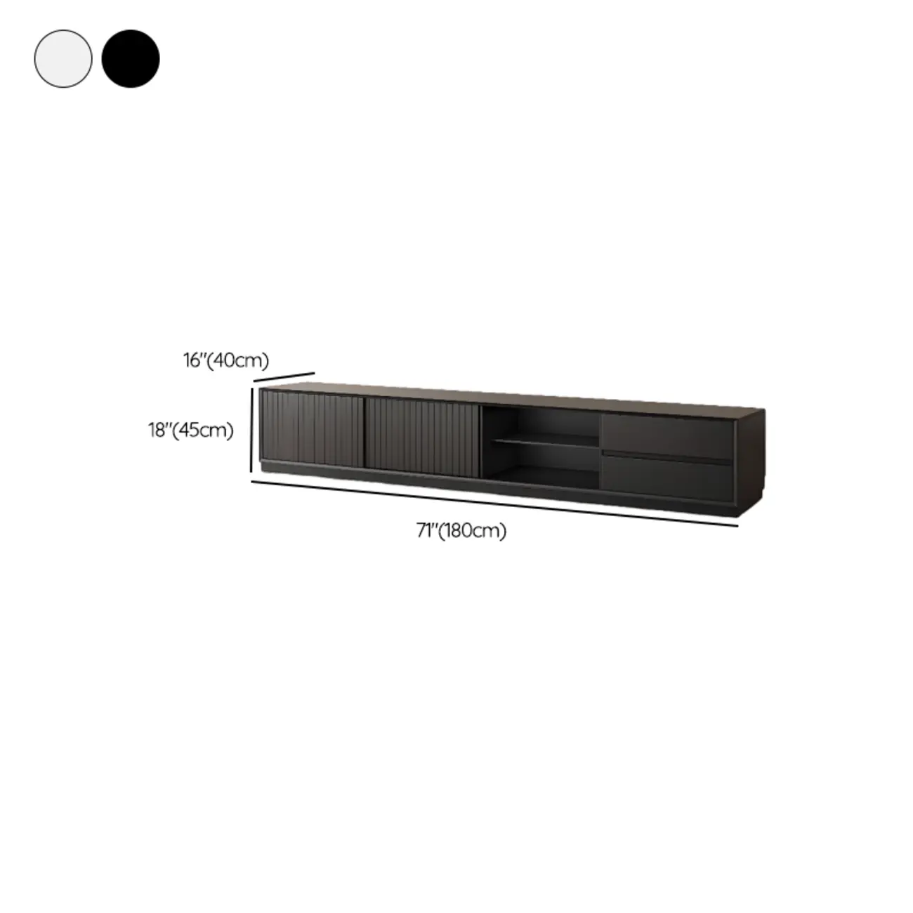 Minimalist Black Wood TV Stand with 2 Drawers #size