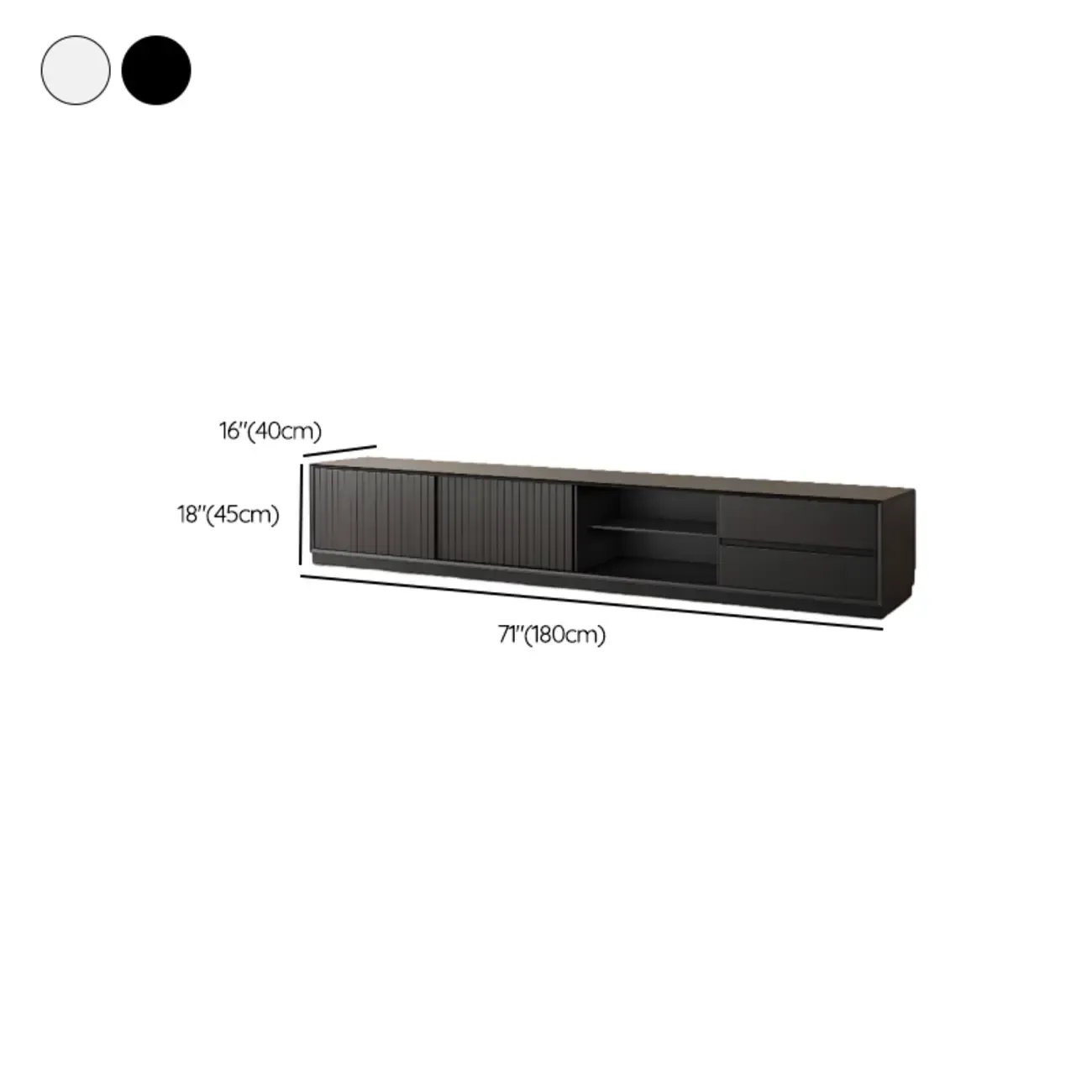 Minimalist Black Wood TV Stand with 2 Drawers #size