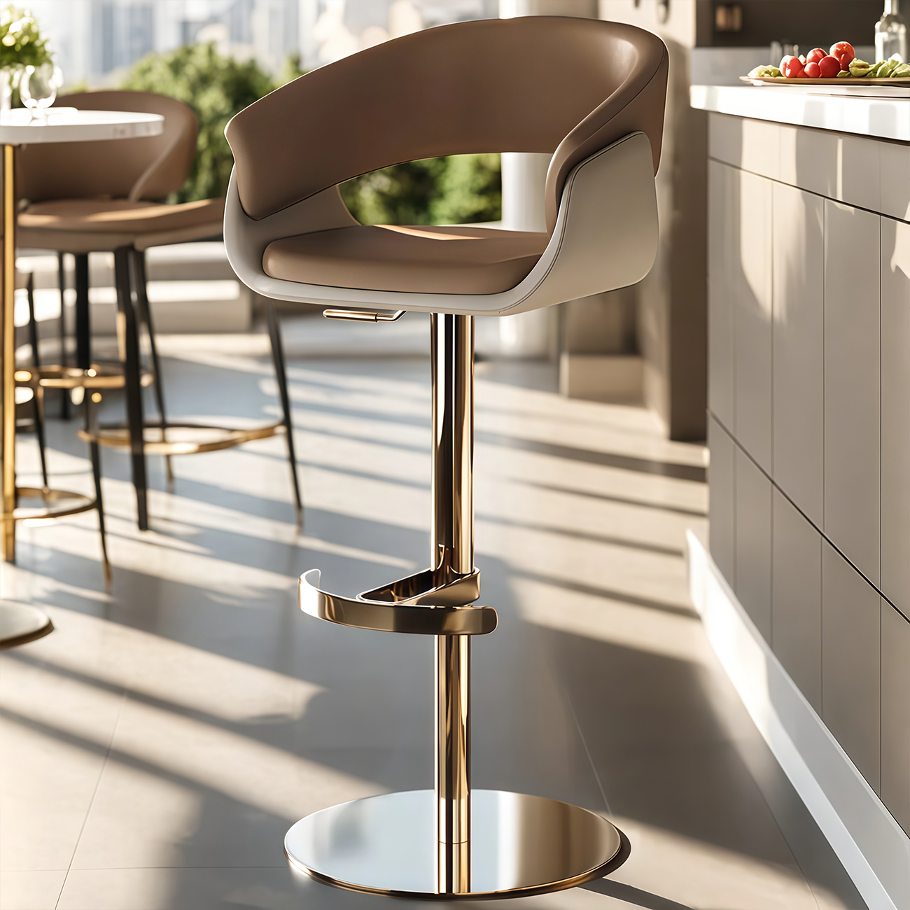 Brown Swivel Genuine Leather Counter Stools with Backs | homeyfad