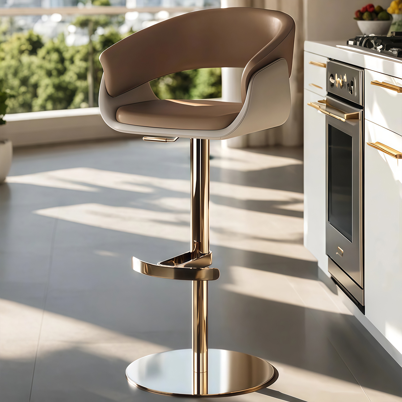 Brown Swivel Genuine Leather Counter Stools with Backs | homeyfad