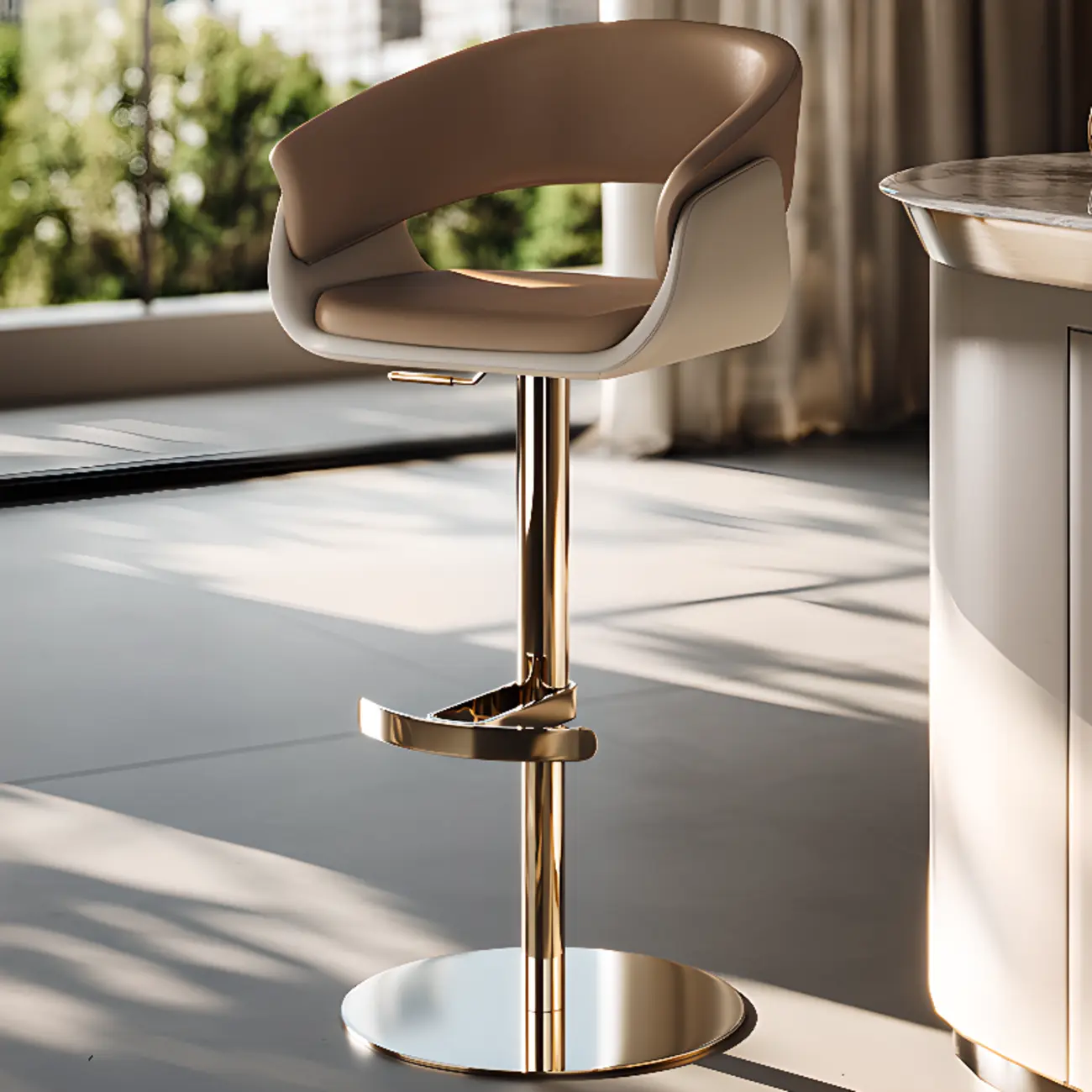 Brown Swivel Genuine Leather Counter Stools with Backs Image - 7 | homeyfad