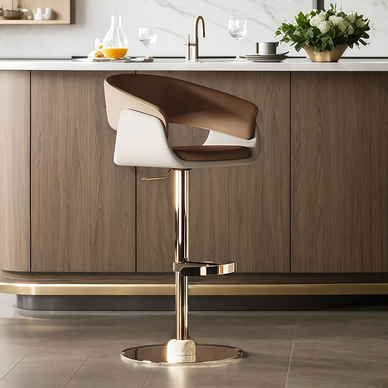 Brown Swivel Genuine Leather Counter Stools with Backs | homeyfad